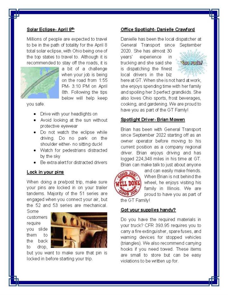 General Transport April 2024 Newsletter